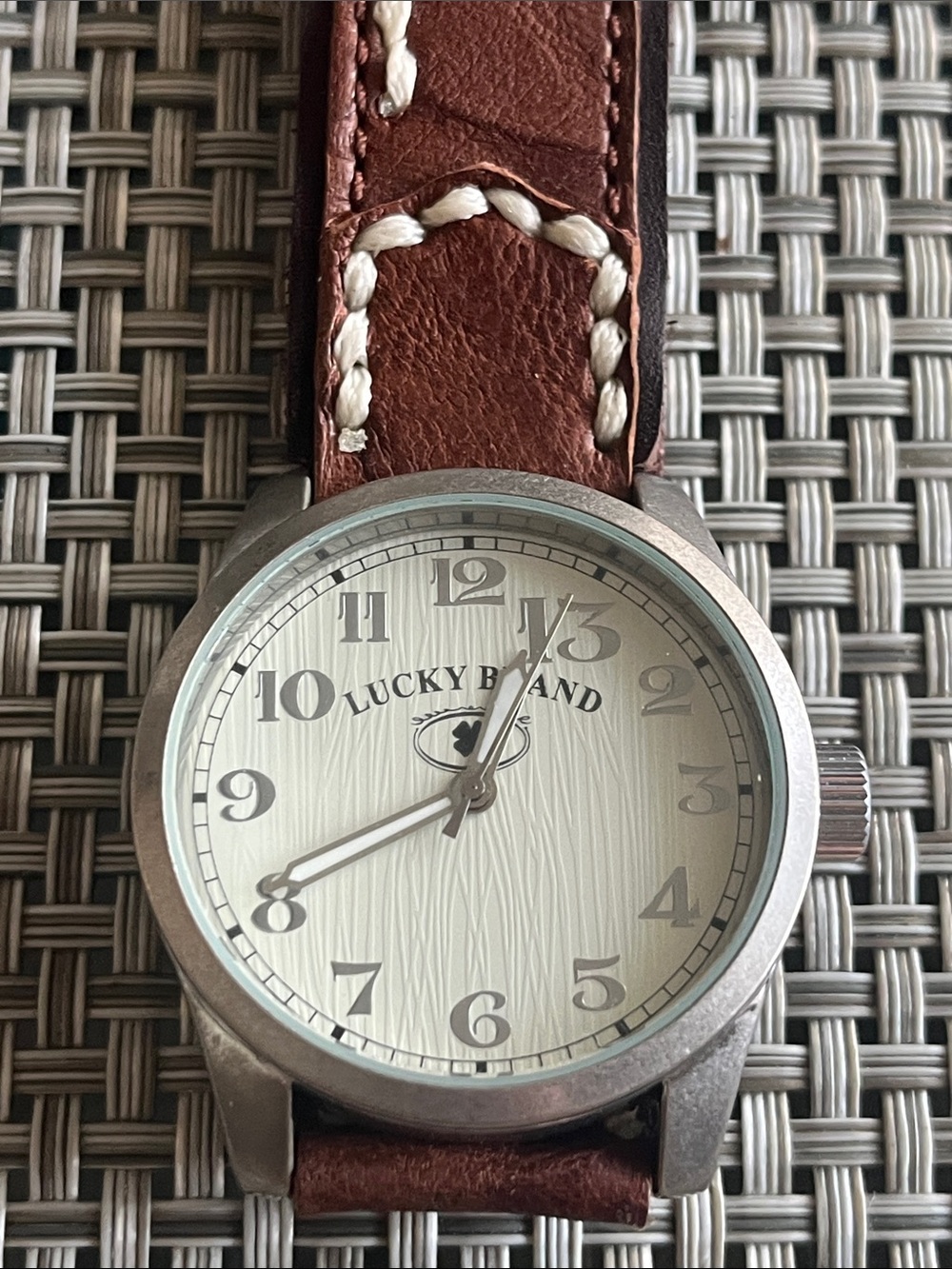 Lucky Brand Silver-Tone Case Watch with Brown Leather Strap